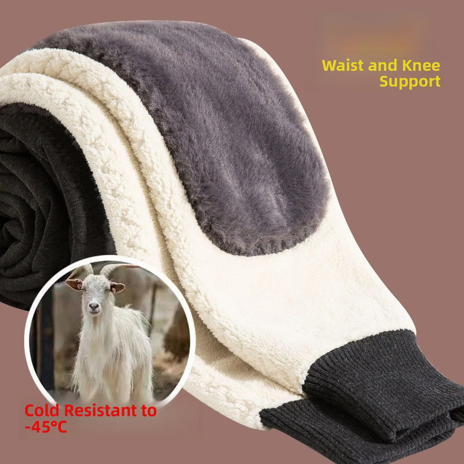 メンズサーマルパンツ-ハイウエスト-厚手フリース裏地付き-ルーズベースレイヤー-ウールパンツ-膝パッド入り-暖かいズボン