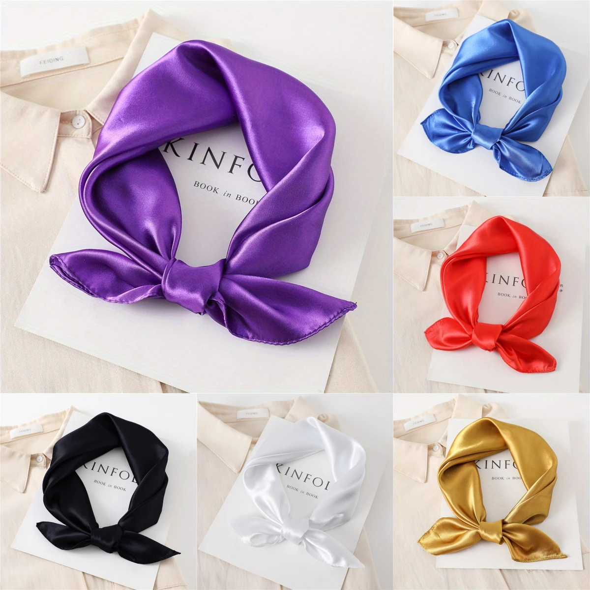 Luxury Satin Solid Silk Square Scarf for Women Girls Soft Hairband Neckerchief Office Hijab Headband Foulard Bag Ribbons Gift