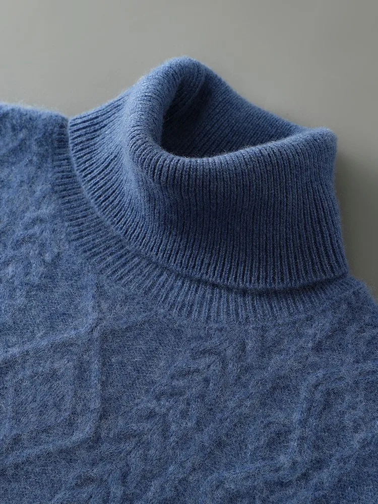 الرجال خريف شتاء الياقة المدورة سترة محبوك الجاكار البلوفرات الناعمة 100% الصوف الخالص لاعبا الأساسية البلوزات الدافئة للرجل 2025 جديد #4