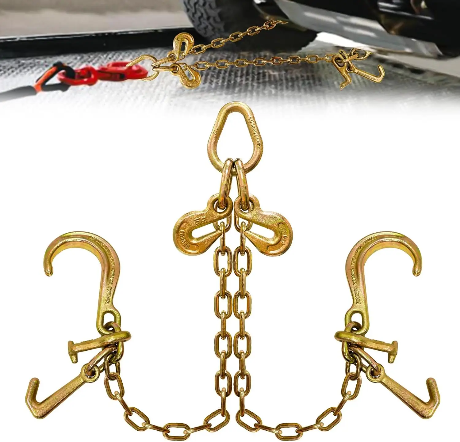 

Heavy Duty Tow Chain with J Hooks and Grab Hooks, 5/16 in x 2 Ft, 5400 Lbs Load Limit for Trailer Transport