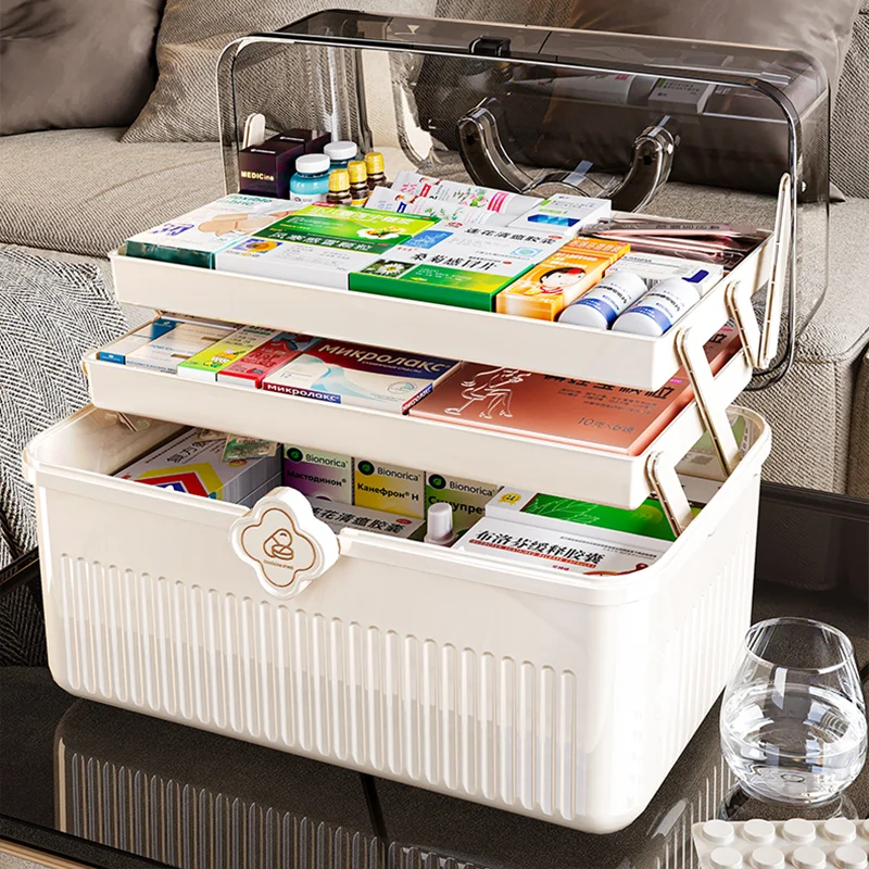 3 Tiers Makeup Stationery Storage Box Large First Aid Kit Medicine Box For Student Pencil Notebook Cosmetic Dust-proof Organizer