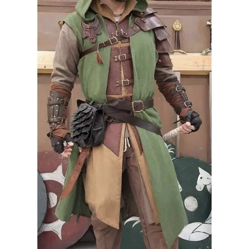 DAZCOS القرون الوسطى عصر النهضة LARP فايكنغ التنين مقياس حقيبة بحزام فو الجلود مقياس الخصر حقيبة LARP زي ملحق للرجال والنساء