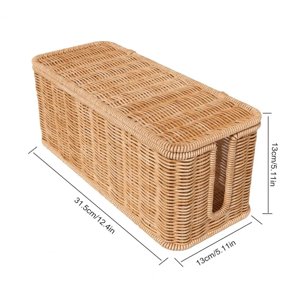 31.5*13cm Cord Organizer Box Rattan Cable Management Box Handwoven Cord Organizer Basket With 2 Slots Power Cords Hidden Box