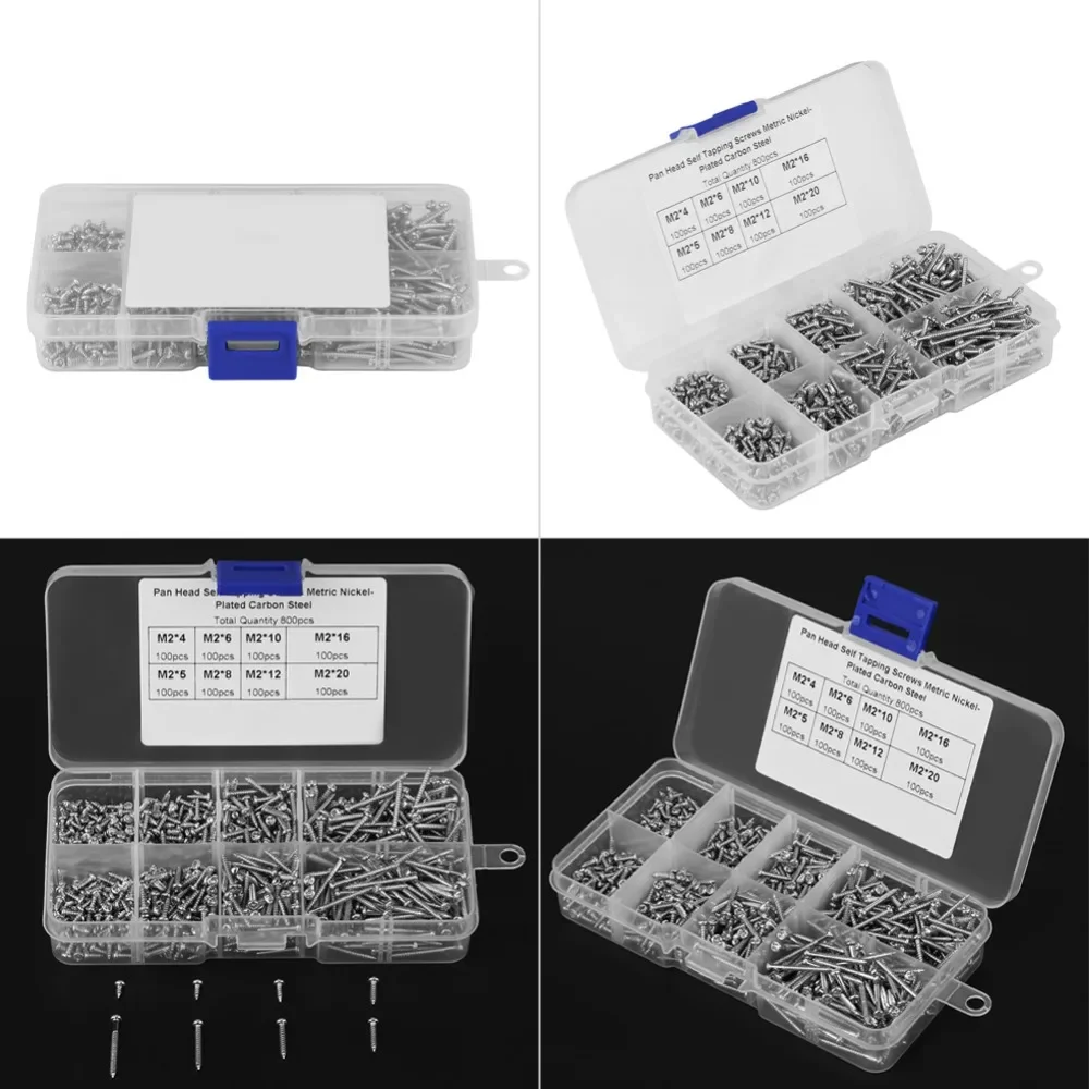 yes800pcs M2 S Self Tapping Screws Pan Head Design Steel Pan Head Screws 8 Sizes Assortment Woodworking Fasteners