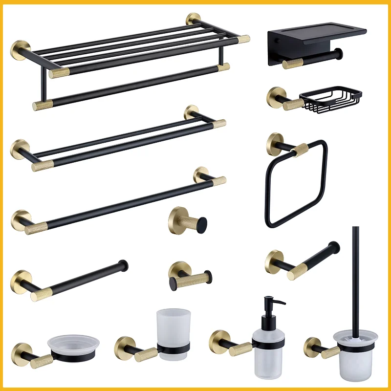

High Quality Stainless Steel Hardware Set Bathroom Towel Rack Coat Hook Towel Bar Toilet Paper Holder Toilet Brush Accessories