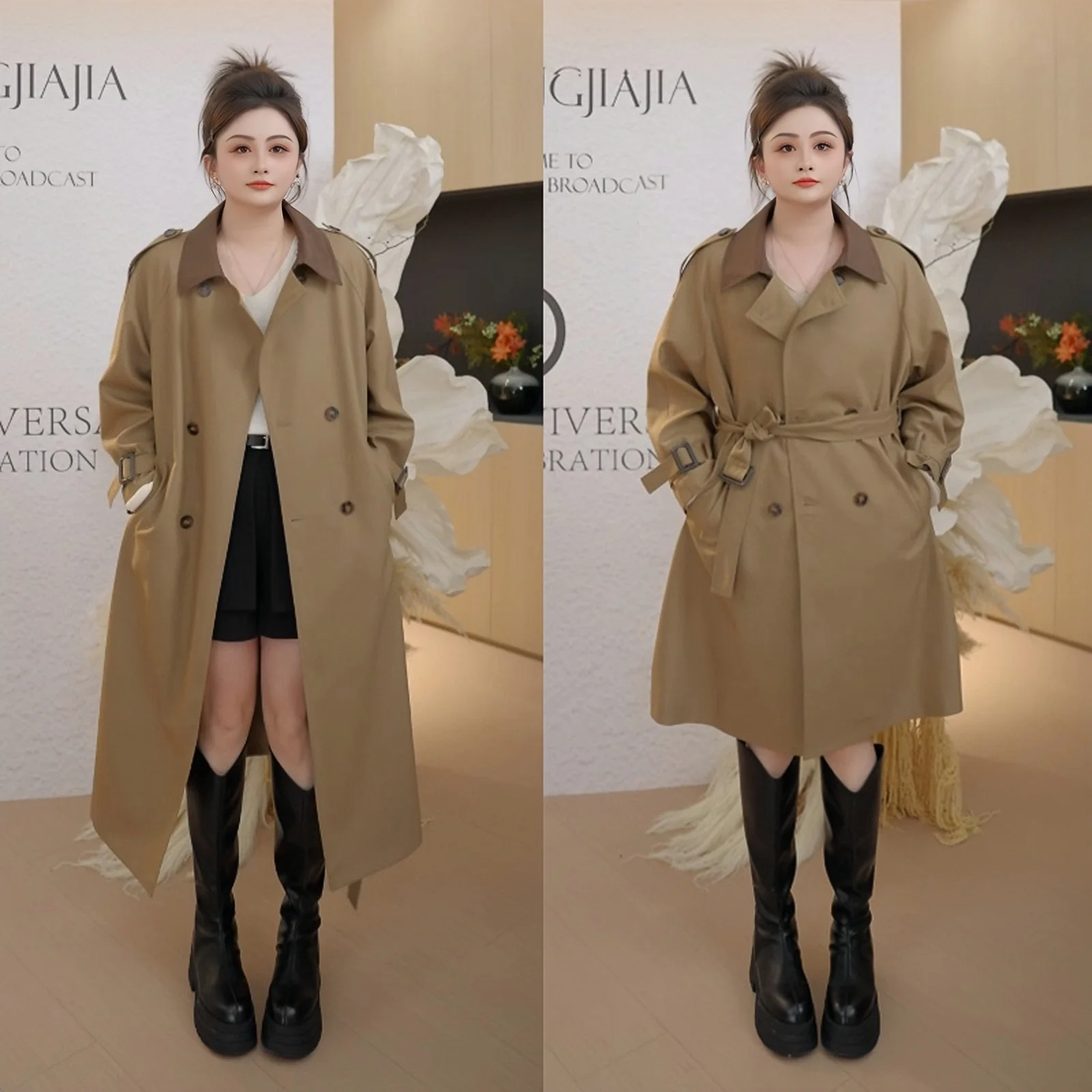 

plus Size Women's Classic Sle Windbreaker Autumn High Faion Color Blo Collar Coat Long Sve Polyester Fibre Garmet