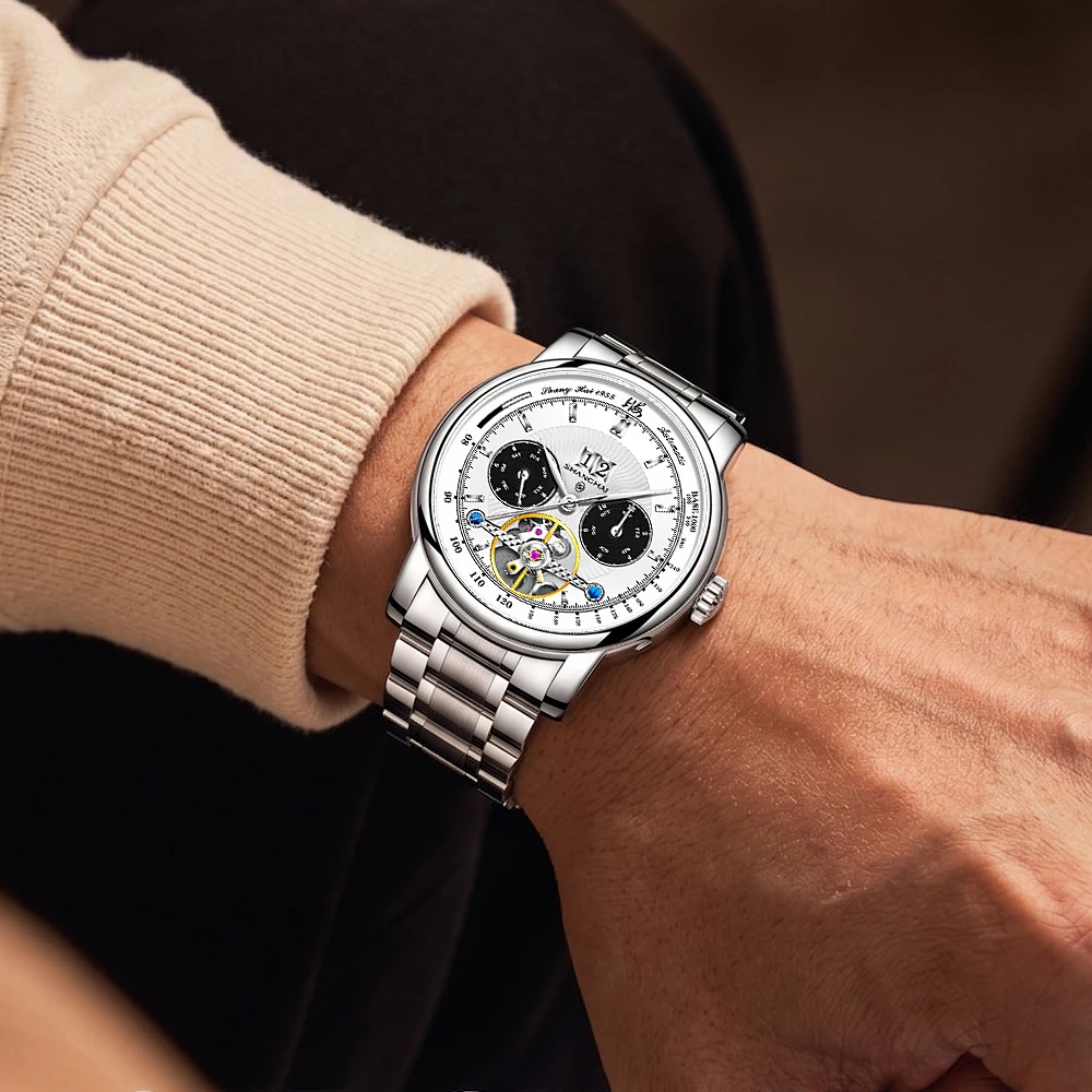 Shanghai Watch Multi Function Men's Automatic Watches Calendar Mechanical Clock Flywheel 316L Stainless Steel 1963 Pilot's SH008