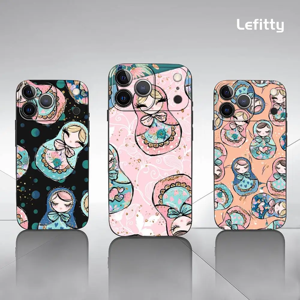 Russian Dolls Matryoshka Cute Phone Case For IPhone 17 16 15 14 13 12 11 Pro Max Plus Mini Black Frosted Soft Shell Funda