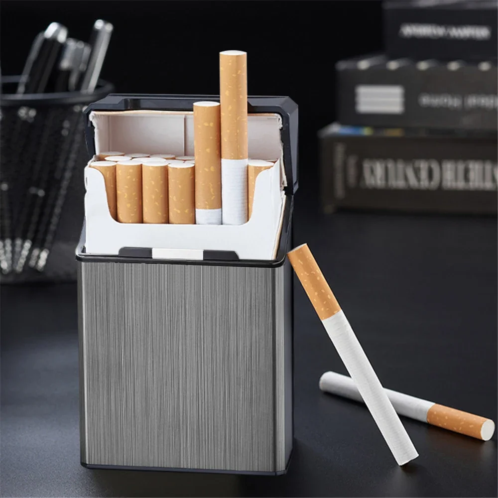 

Portable Metal Cigarette Case 20pcs Capacity Smoking Cigarette Box Tobacco Holder Cigarettes Pack Cover Storage Box Men's Gadget