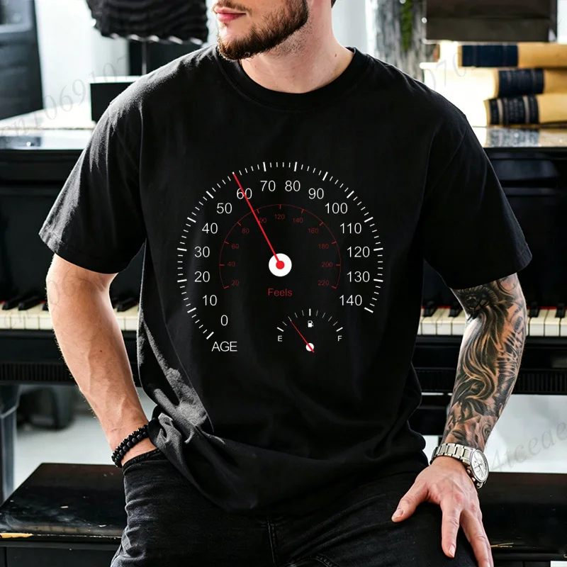 Age Feels Speedometer Graphic T Shirt Men Funny Car Speed Meter Birthday T-Shirts Motorcycle Enthusiast Humor Tee Shirts Gifts