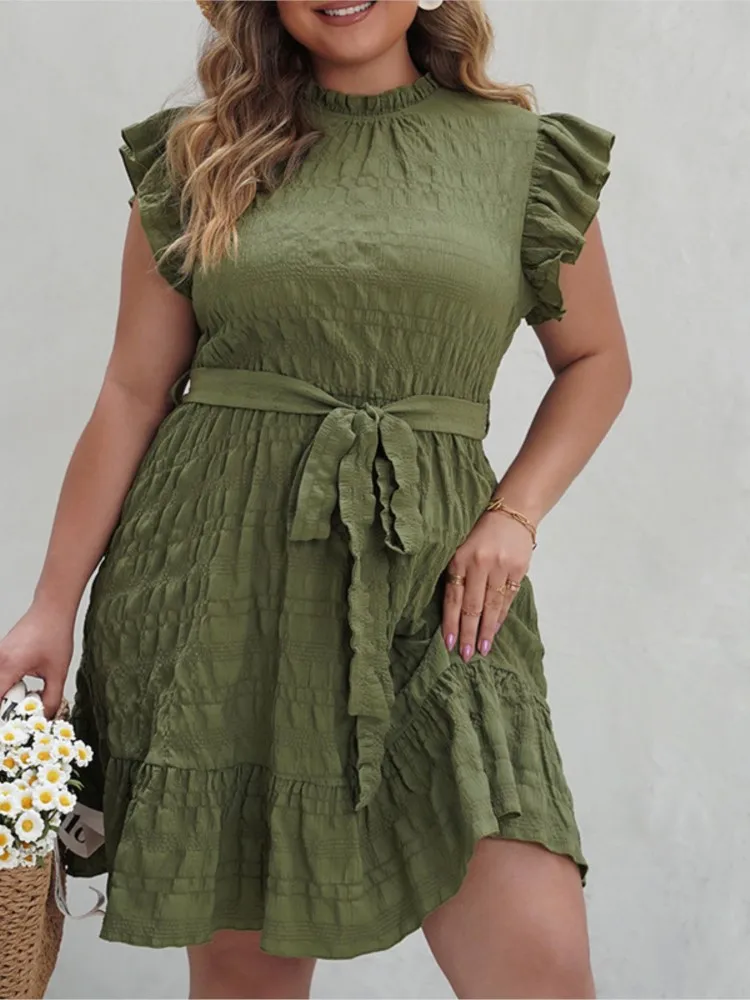 Plus Size Spring Summer Sleeveless Dress Women Elegant Fashion Pleated Ladies Dresses Ruffle Loose Woman Mini Dress