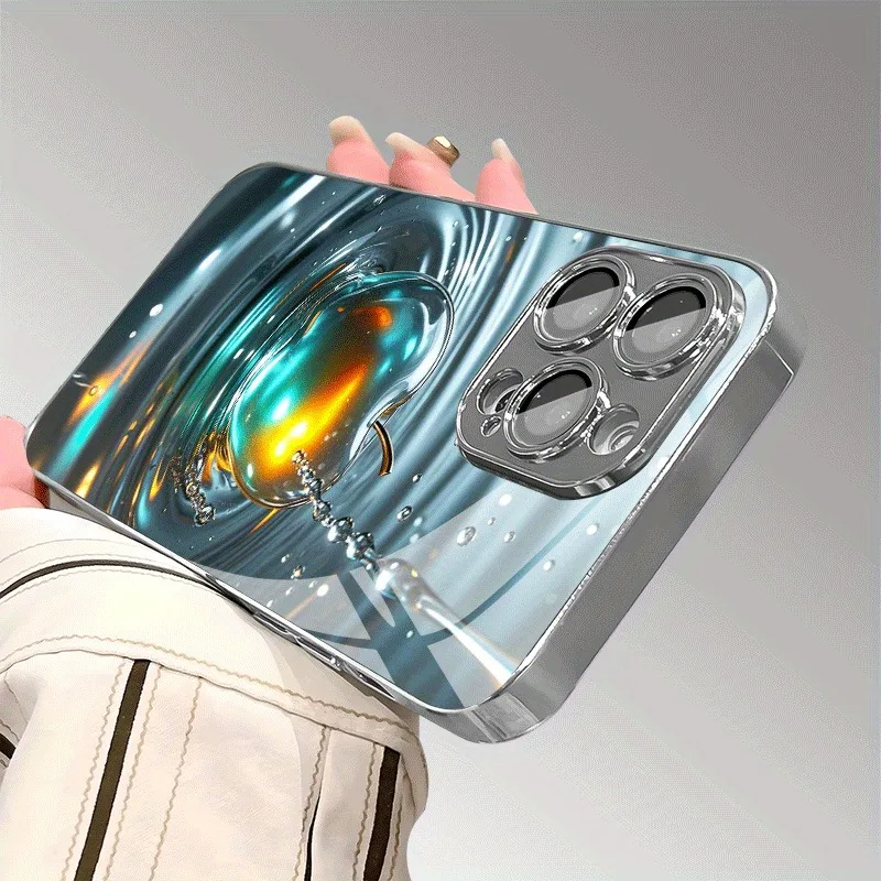 Colorful Water Wave For Apple Pattern Glass Electroplated Phone Case For iPhone 17 16 15 14 13 12 Pro Max Plus 16E 17 Air Cover