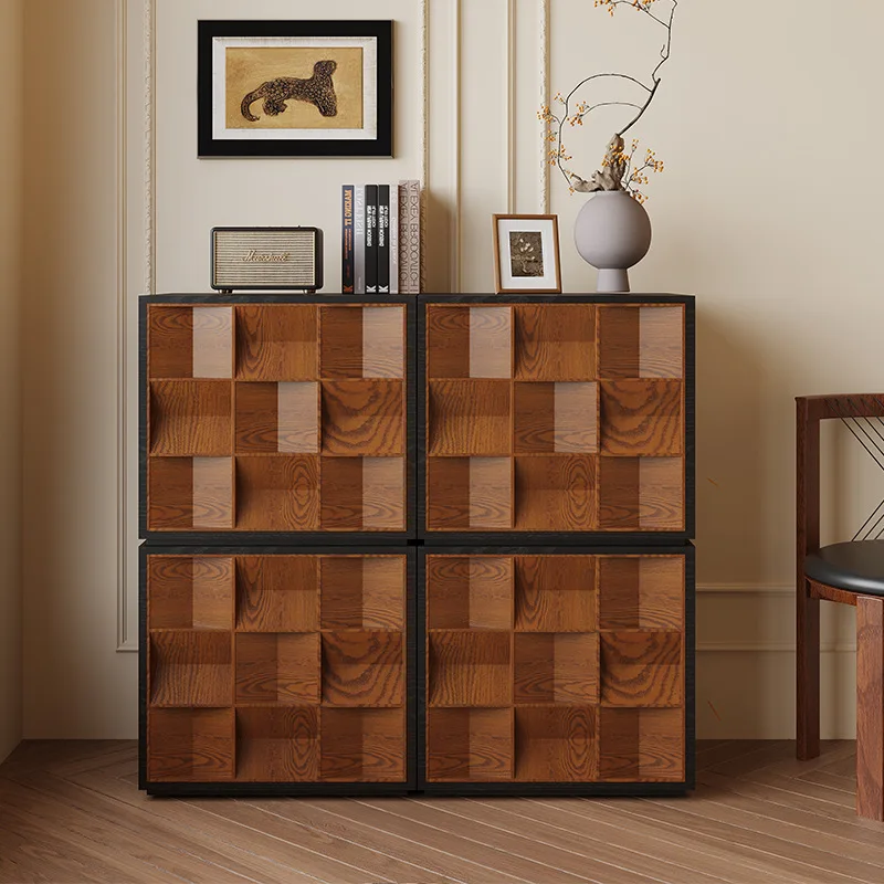 French vintage style listening chest of drawers solid wood card door cabinet module combination cabinet