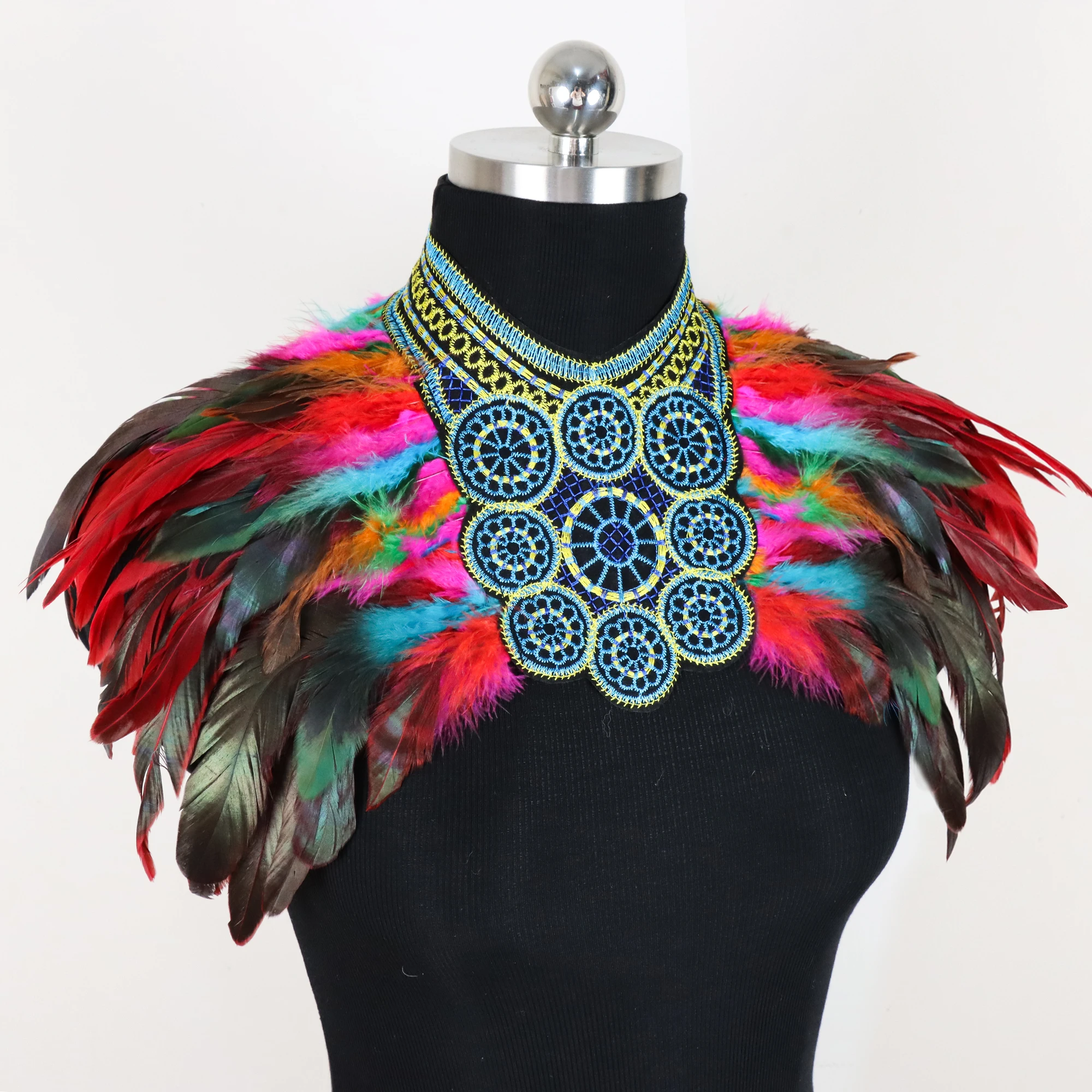 Women\'s Colorful Feather Shawl Feather Collar Halloween Swan Cape Witch Costume Accessories Halloween Masquerade Accessories