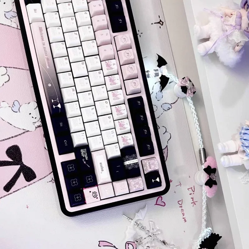 

Cute Pink Keycap Set 131 Key Original Cherry Profile PBT Heat Sublimation Magnetic Shaft Keycaps Customized Keyboard Key Caps