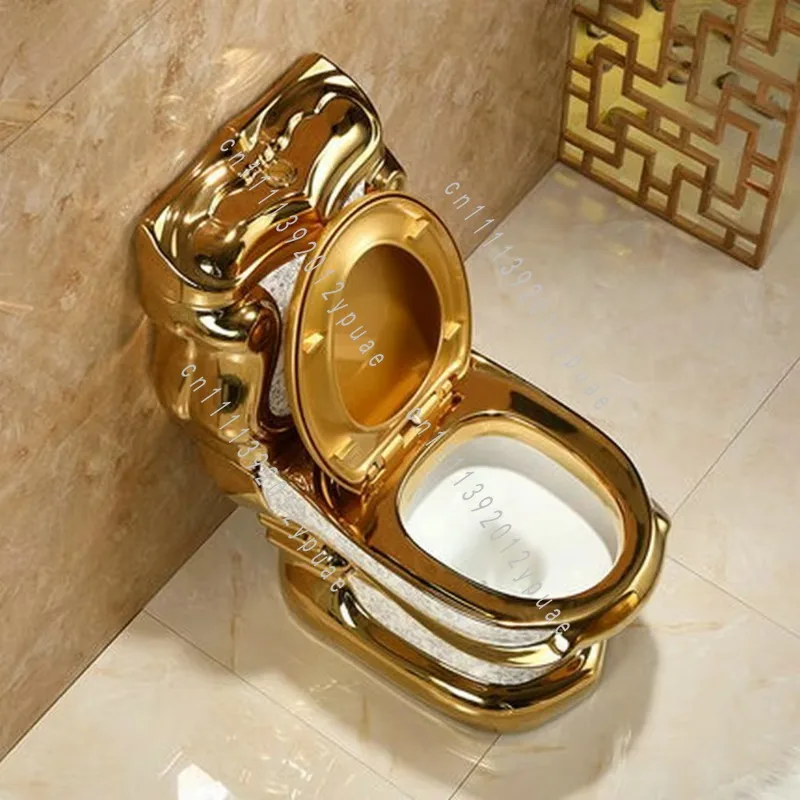 Luxury Golden Gravity-Flush Sanitary Vessel, Dual Flush Floor Mounted Bathroom Closet with Seat