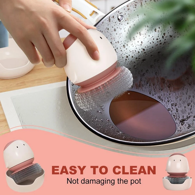 MAKE-비누 디스펜서가있는 식기 세척 브러시 귀여운 냄비 브러시 주방 브러시 식기 세척 냄비 팬 싱크 청소 비누 브러시