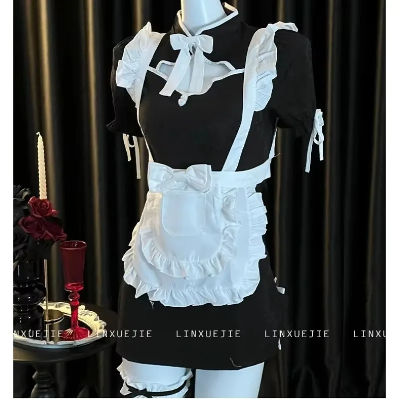 Chinese Classical Cheongsam Dress Women Halloween Maid Cosplay Costumes Japanese Sweet Lolita Cat Anime Hollow Maid Outfit - view 4