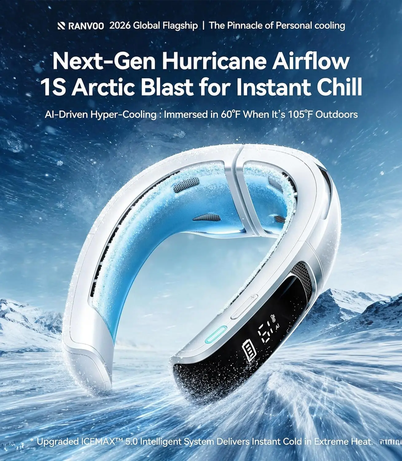 AICE LITE MAX 2026 AI Neck Air Conditioner, Real AC Neck Cooling Fan, White | [No.1 Coolest & Most Durable] 6000mAh Rechargeable