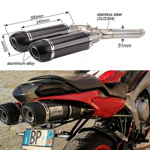 यामाहा FZ6 FZ6N S2 FZ6S Fazer 600 एग्जॉस्ट मोटरसाइकिल कार्बन फाइबर एग्जॉस्ट मफलर मिडिल पाइप फुल सिस्टम 2004-2011 के लिए 10 best sales यामाहा FZ6 एग्जॉस्ट - №6