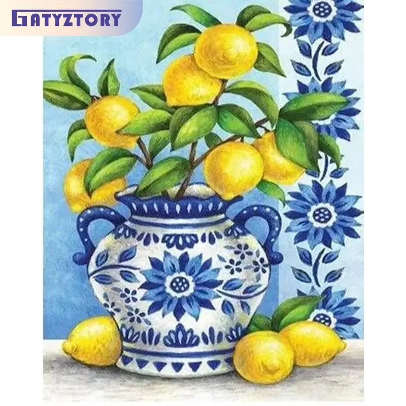 

GATYZTORY Modern Painting By Numbers Lemon Fruit Flowers Coloring With Numbers On Canvas Acrylic Paints Handmade Handicrafts