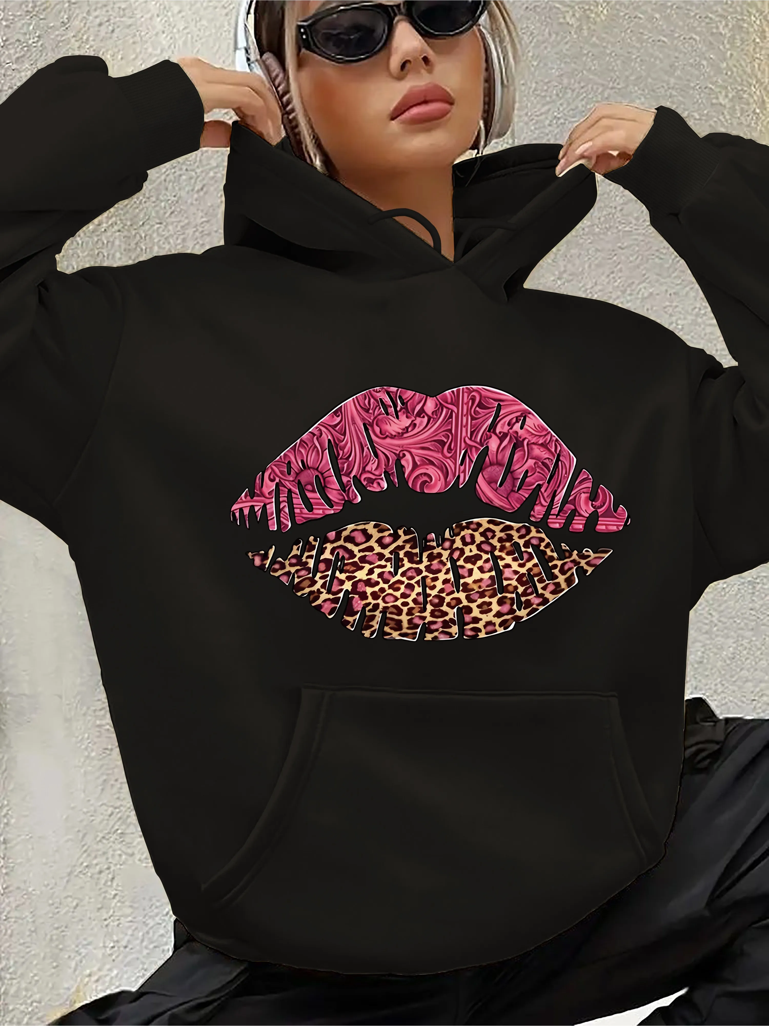 

Lip Graphic Printing Autumn and Winter Pure Cotton Men's and Women's Hoodies Casual Outdoor Street Sports Training Brand Trend