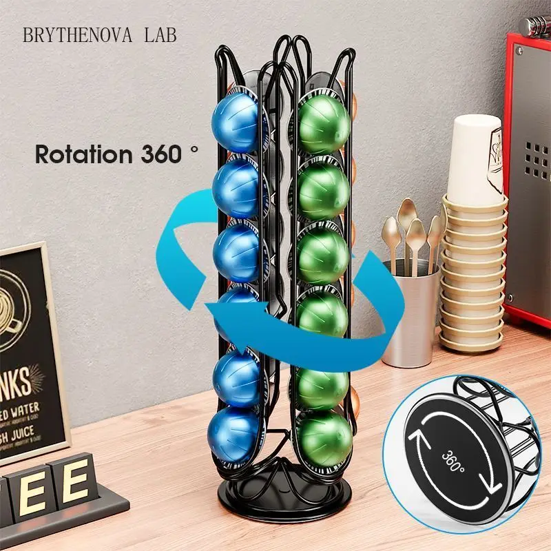40 Vertuo Coffee Pod Holder Carousel Stand Storage Vertuoline Nespresso 360-Degree Rotation Wire Metal Black