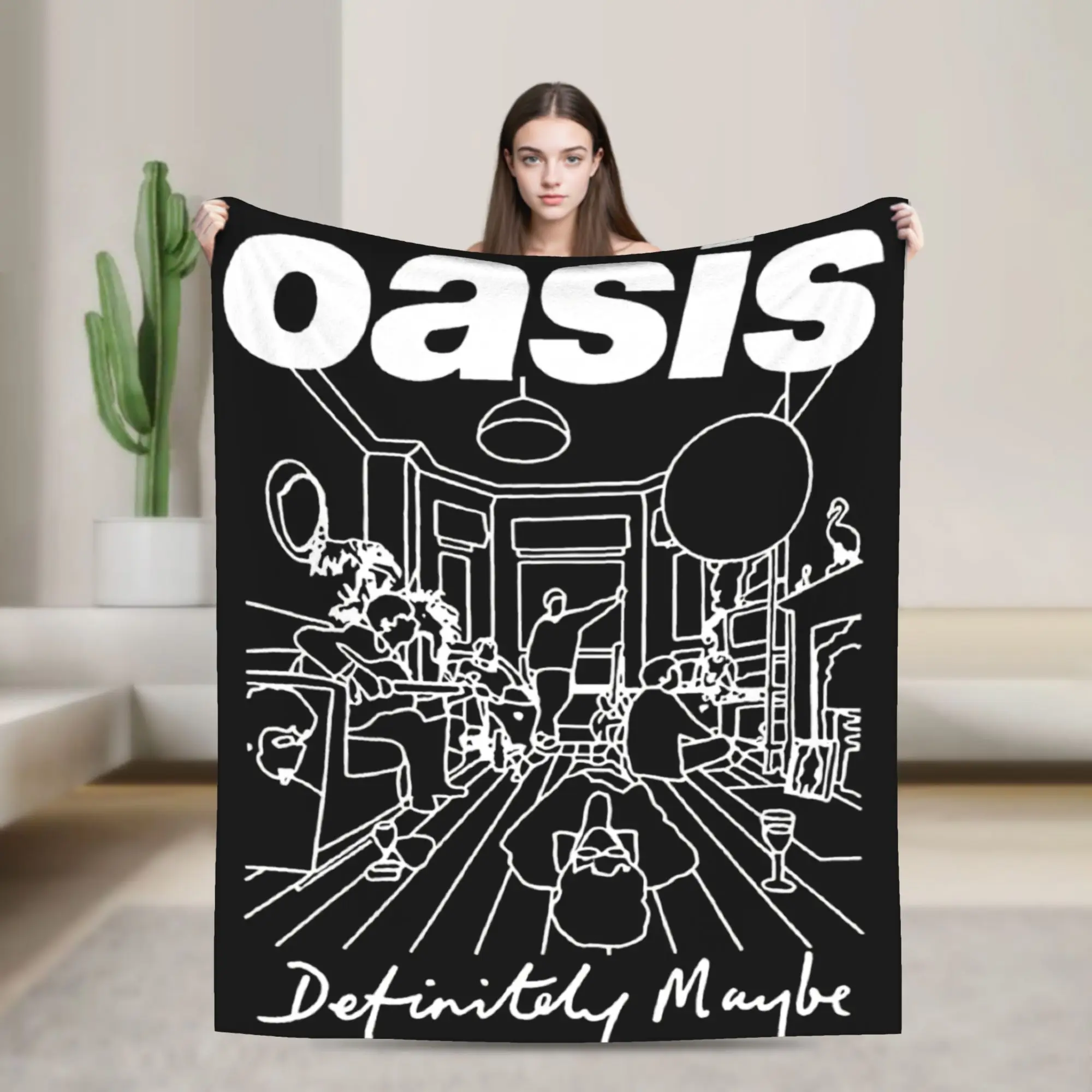 British Street O-Oasis Loose Fleece Throw Blanket Rock Band Blankets for Home Couch Warm Bedding Throws