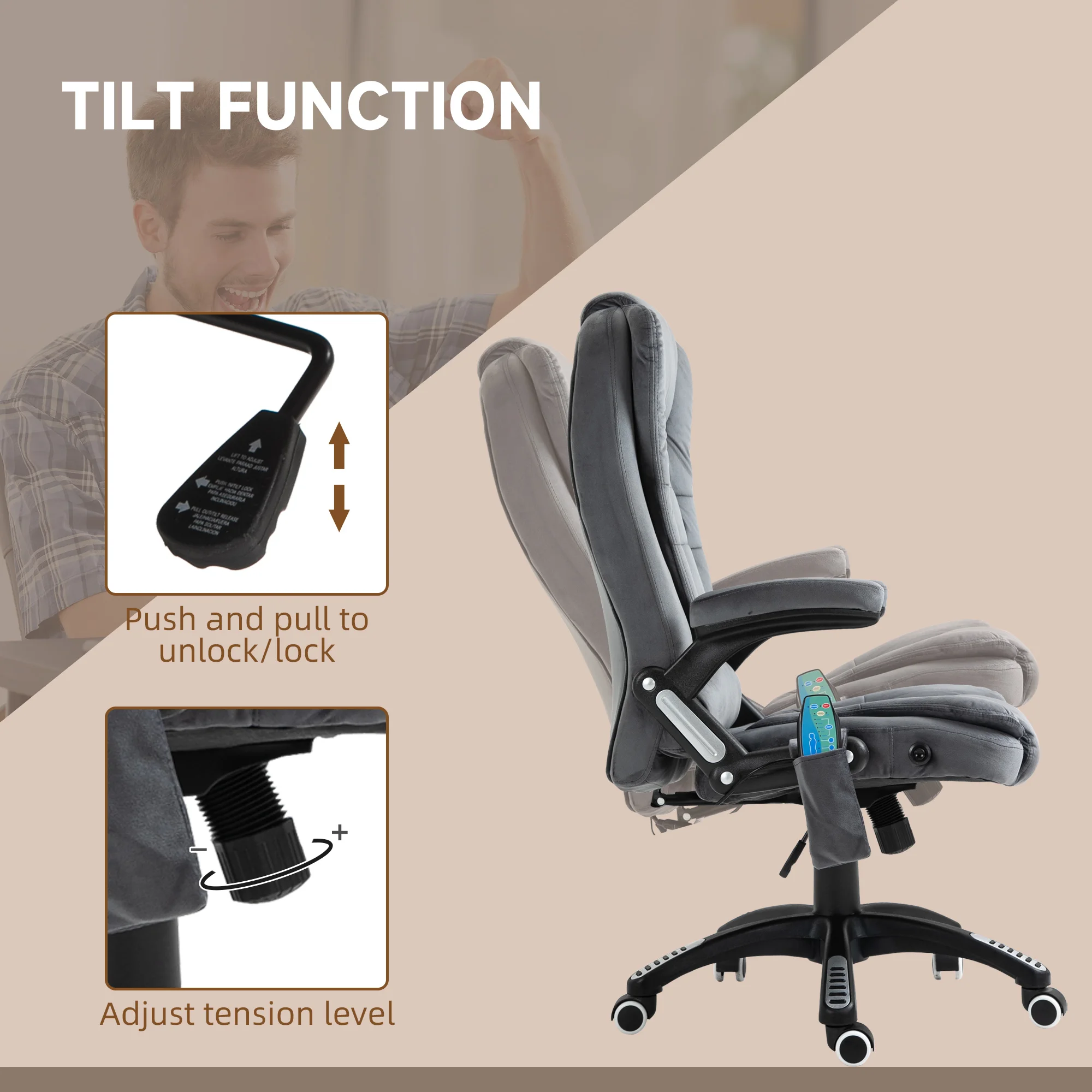 Vinsetto Office Chair with Heating Massage Points Relaxing Reclining, Grey