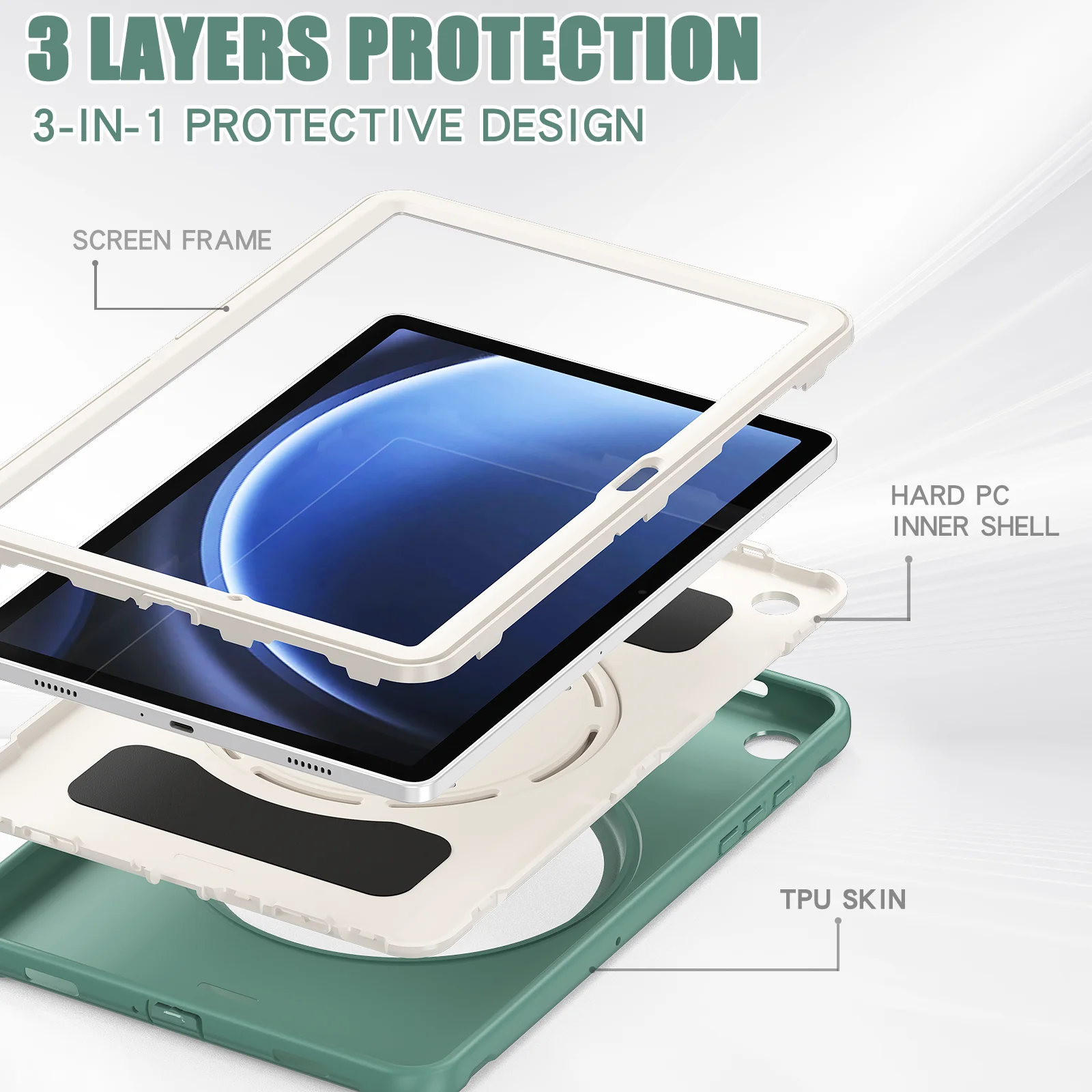 Etui z podstawką do Samsung Tab A11 A9 Plus SM-X230 X236 X210 X216 A8 10.5 X200 X205 A7 10.4 T500 T505 S5E SM-T720 T725, obudowa TPU+PC — zdjęcie produktu 6