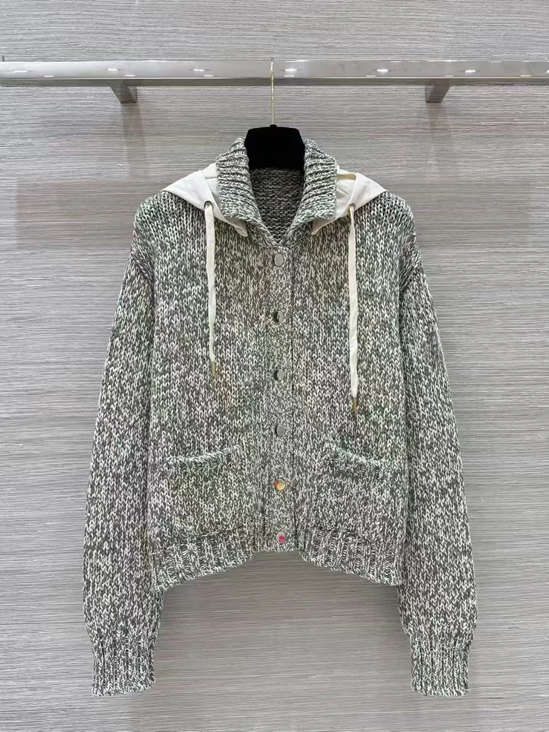 High end customized women's versatile spliced hooded knitted jacket