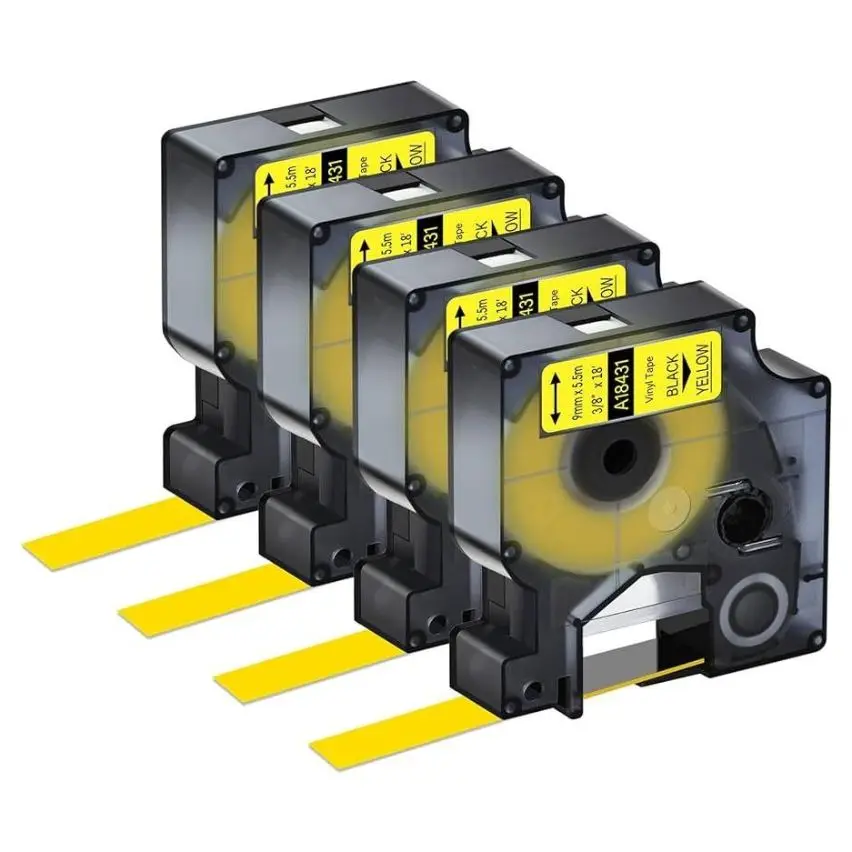 5 cintas compatibles Dymo 18433 negro sobre amarillo 19mmX5.5M Com Dymo Rhino