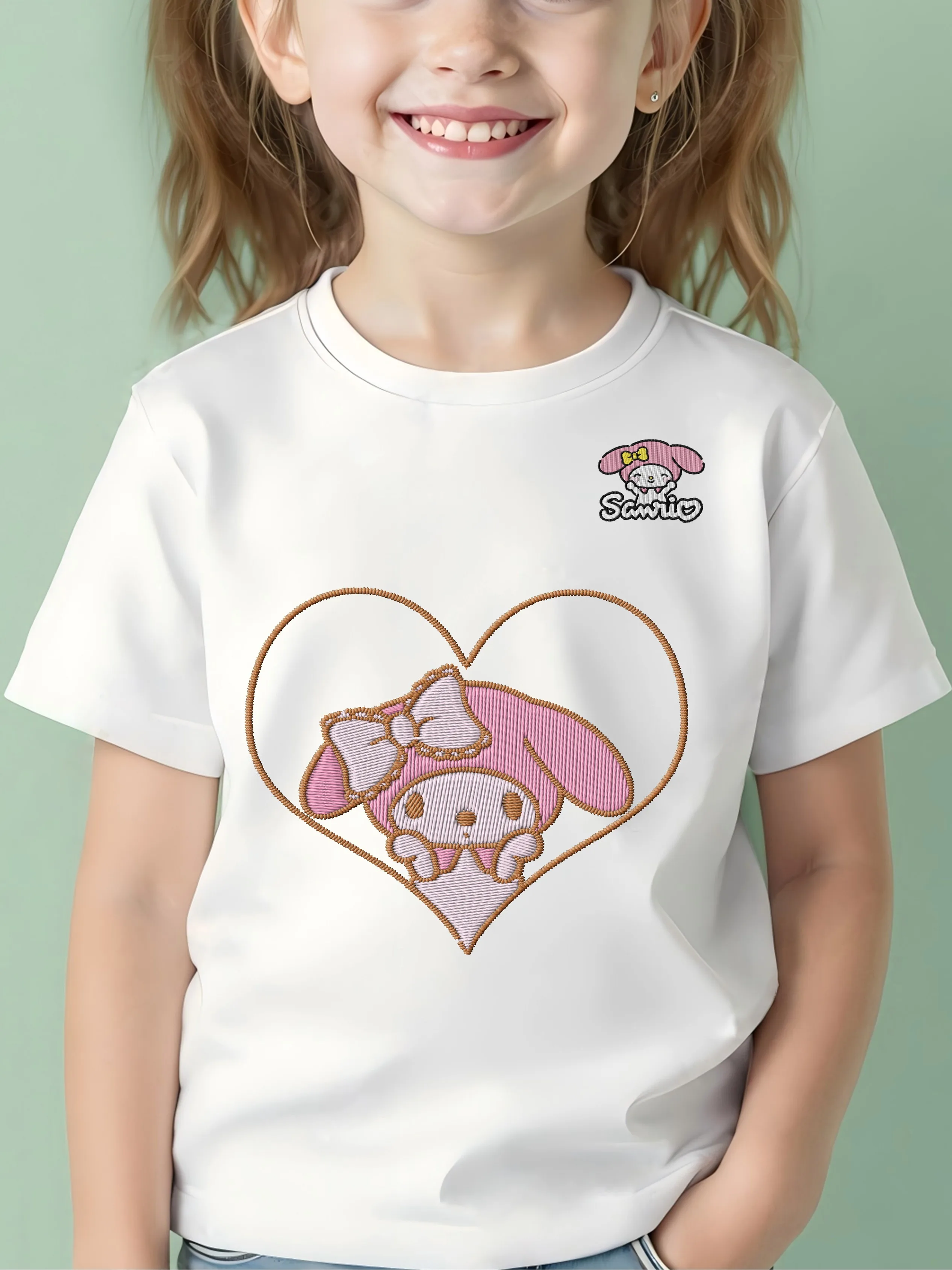 

2025 Kids Clothes Top Embroidery Melody Pure Cotton 3D Printing Children Summer Clothing Girl Girls' Children's T-shirt O-neck