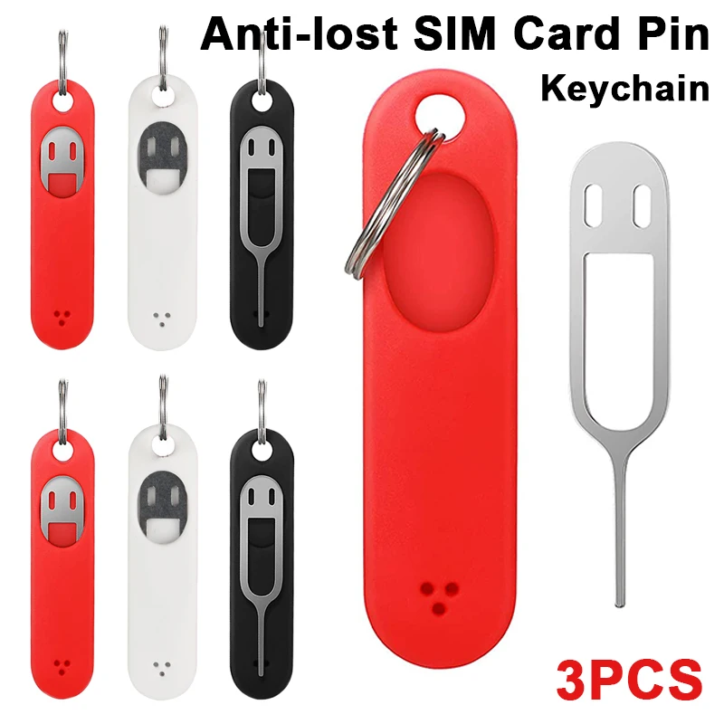 3PCS Anti-Lost SIM Card Pin Needle with Storage Case Key Tool Mobile Phone Ejecting Pin Card Tray Ejection Pin Keyring Keychain