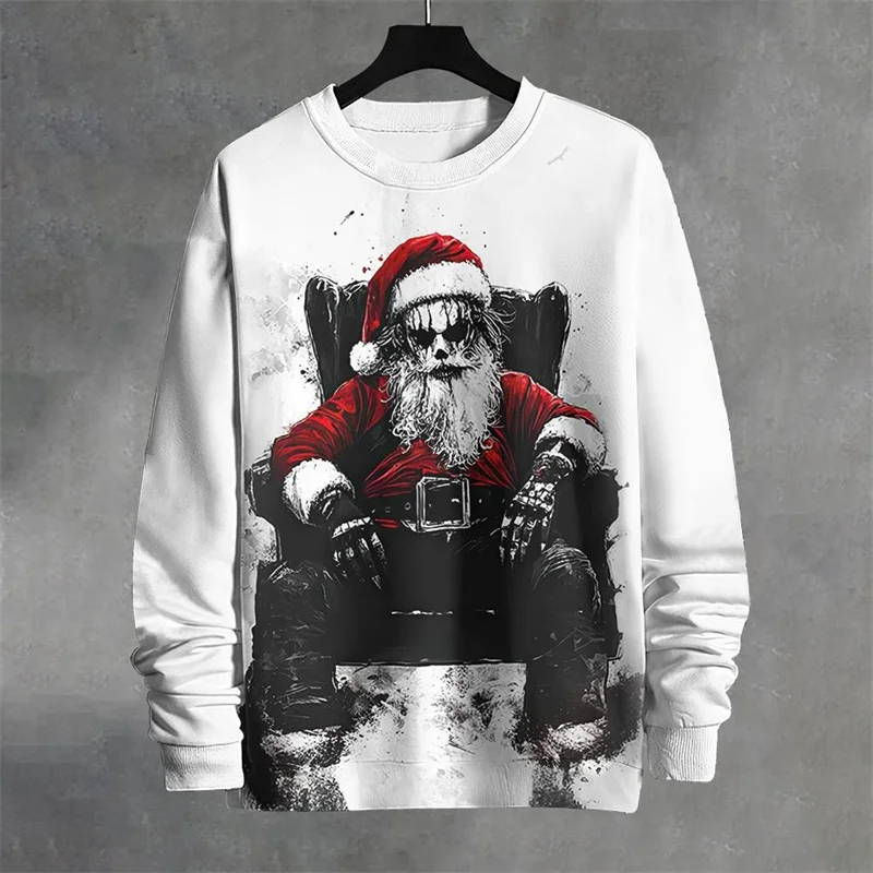 Funny Santa Claus Pattern Sweatshirts For Men Christmas 3D Printed Pullover Autumn Oversized O-Neck Hoodies Long Sleeves y2k Top