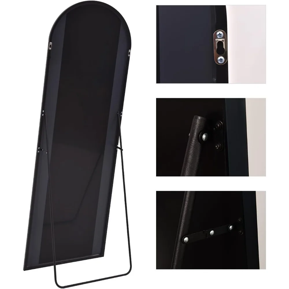 Freestanding Arched Floor Mirror - 58x18 Black Full Length Mirror for Bedroom, Living Room, Dressing Room - Elegant Arch Design,