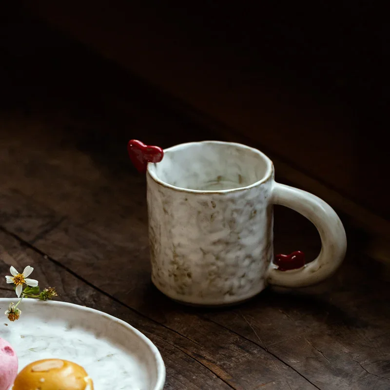 400ML Ceramic Mug Water Cup High-end Feel Light Luxury Cup Chinese Style Large Capacity  Heart-shaped  Women Coffee Cup