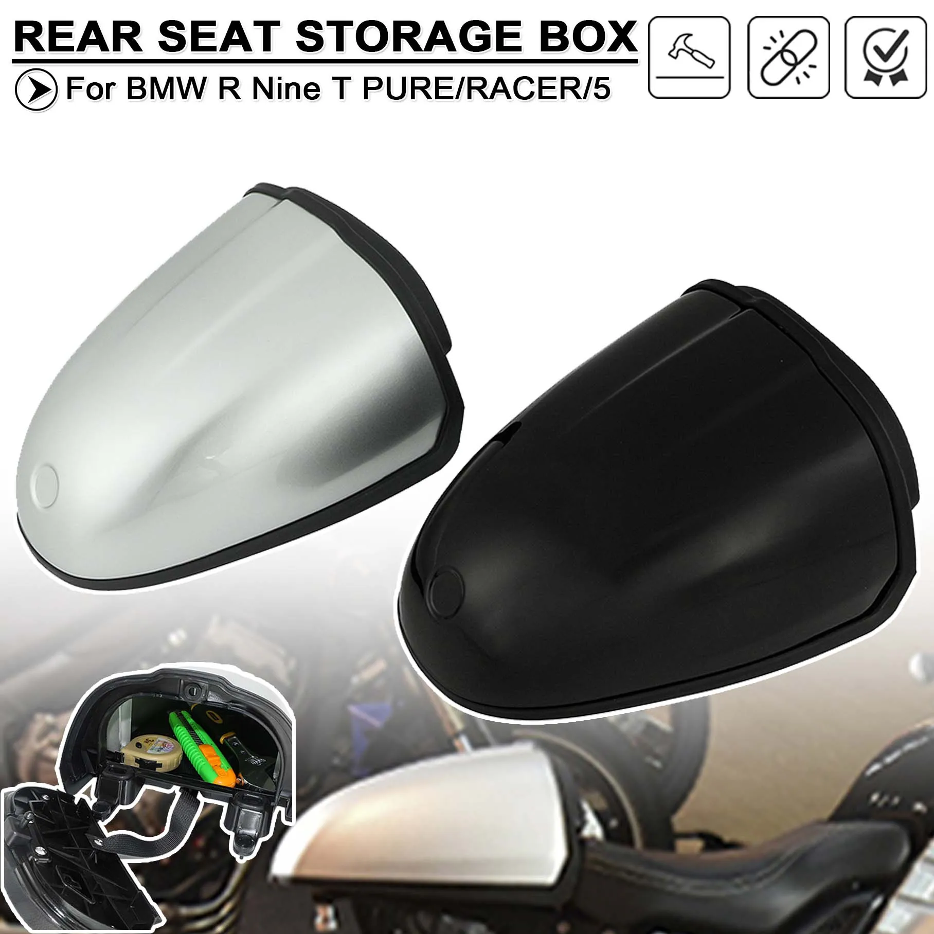 

Аккуратный ящик для хвоста мотоцикла для BMW R NINE T R9T RACER PURE 2014-2023, ящик для хранения багажника на заднем сиденье, крышка капота маятника