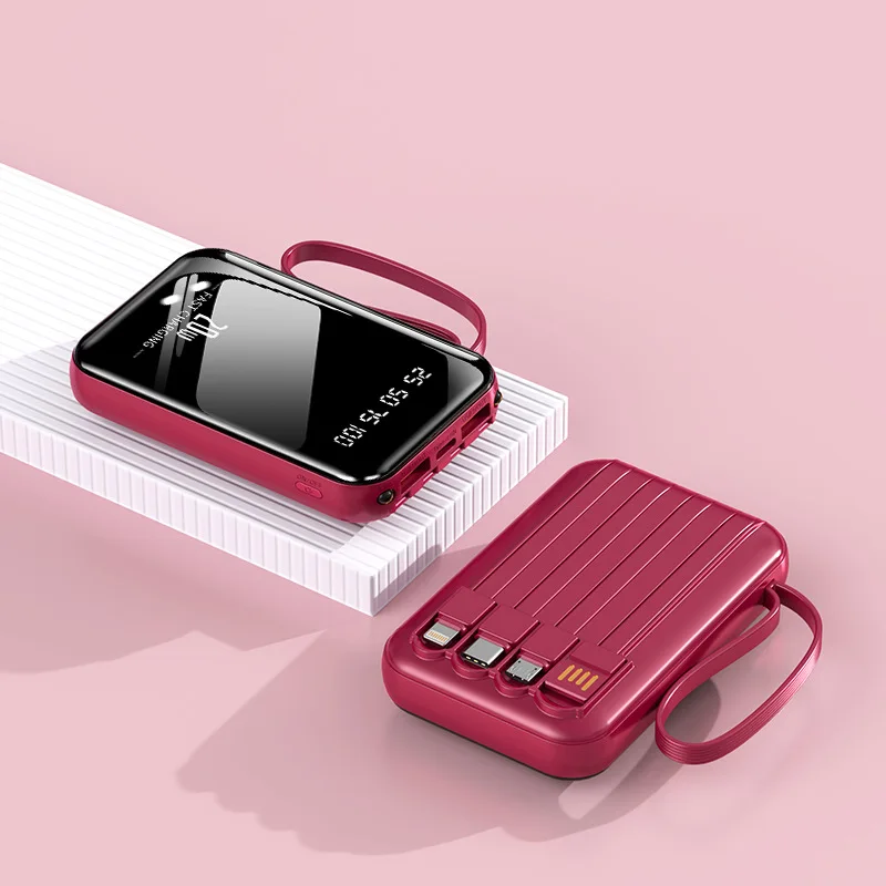 Mini Large Capacity Built-in Cable Power Bank 20000mAh Fast Charging Digital Display Portable Shared Mobile Power Source