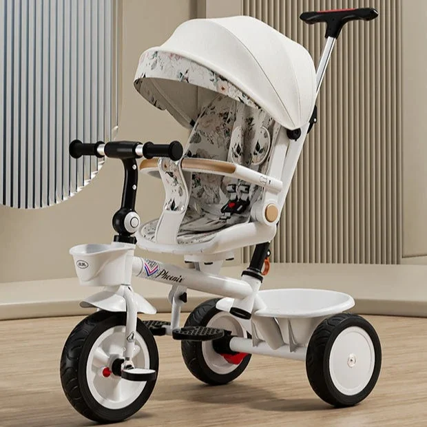 Triciclo Premium para bebé de 1 a 6 años, mango de empuje para padres, asiento grande, dosel ajustable, cinturón de seguridad, paseo, cochecito al aire libre, bicicleta