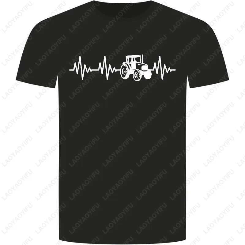 Absenda Heartbeat Tractor TShirt with Tractor Farmer Combine Harvest Farmer Simple Cute Printed Tops Men Clothing Camisetas Gift