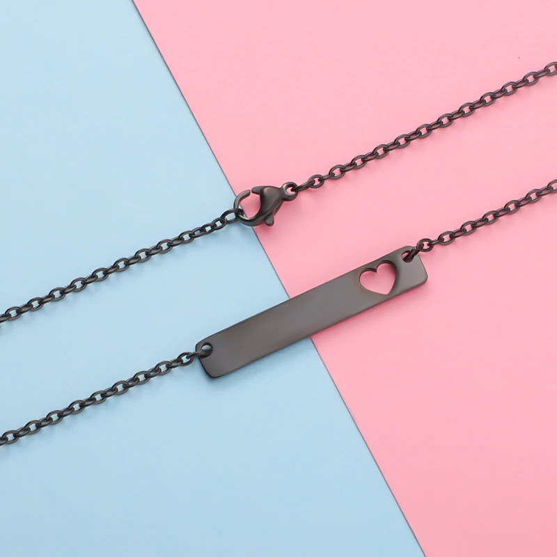 Fnixtar 10Pcs/Lot 18inch Stainless Steel Mirror Polish Hollow Heart Blank Bar Pendant Necklace 35*6mm DIY Necklace For Women\'s