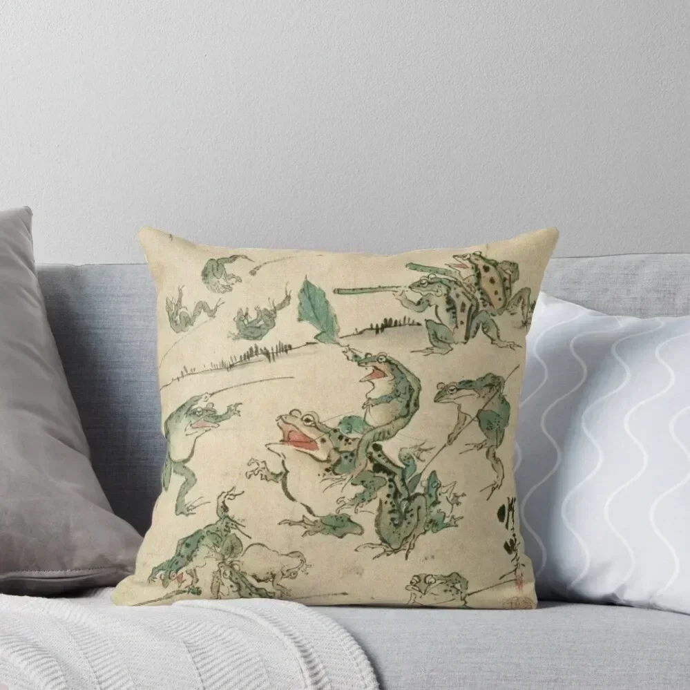 Frog Battle - Kawanabe Kyosai Throw Pillow Sofas Covers Christmas Pillowcase Pillow Cases pillow