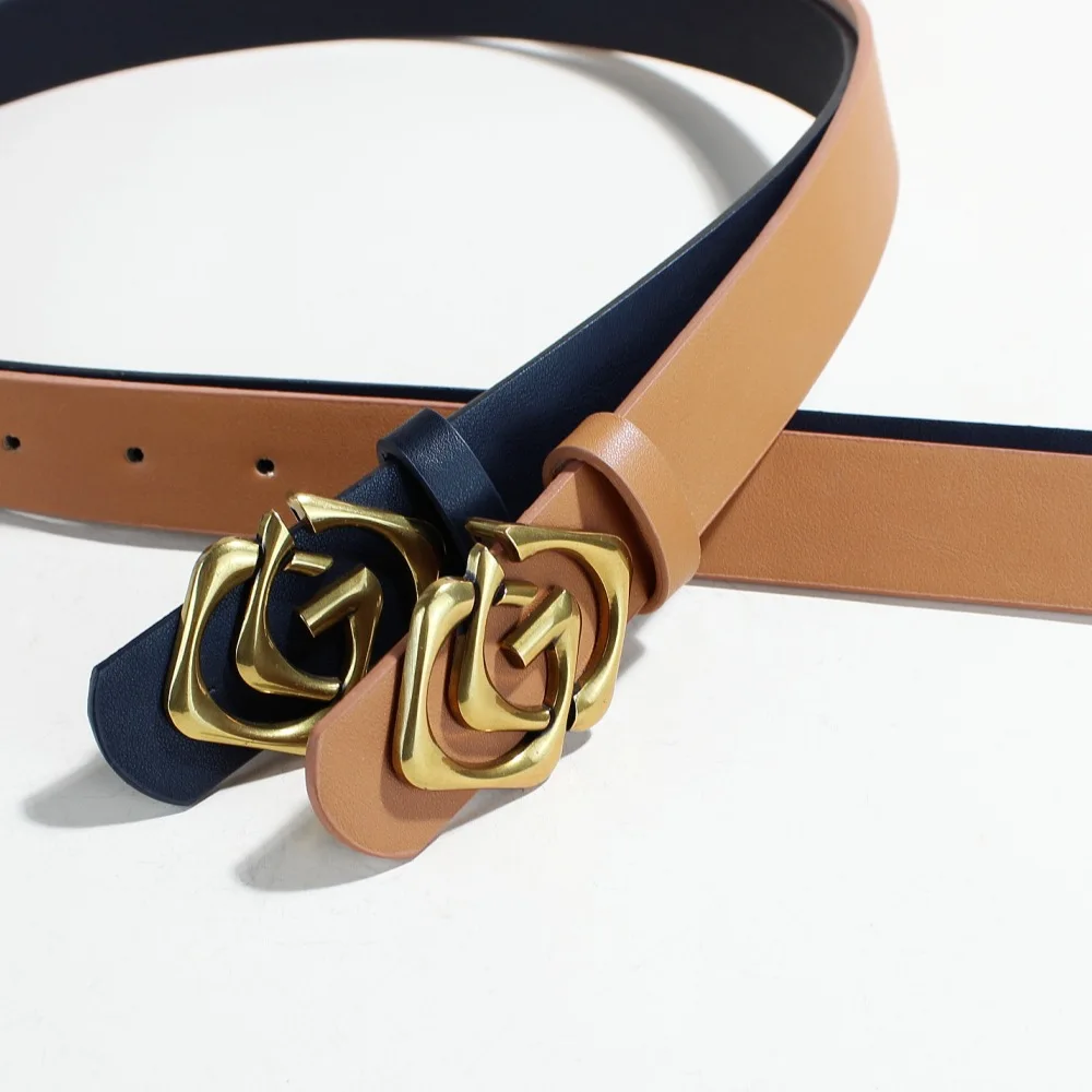 Gg موضة جلد البقر حزام جلد حقيقي للنساء الفاخرة مصمم للجنسين حزام رجالي أنيق حزام الإناث الجينز زنار