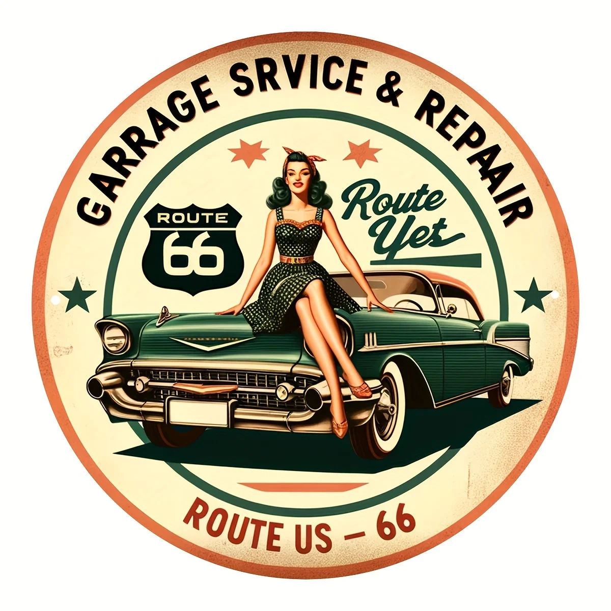 Vintage Garage Repair Service Round Aluminum Sign - Retro Wall Decor for Home, Cafe, Office, or Car Shop, Perfect for Room Decor