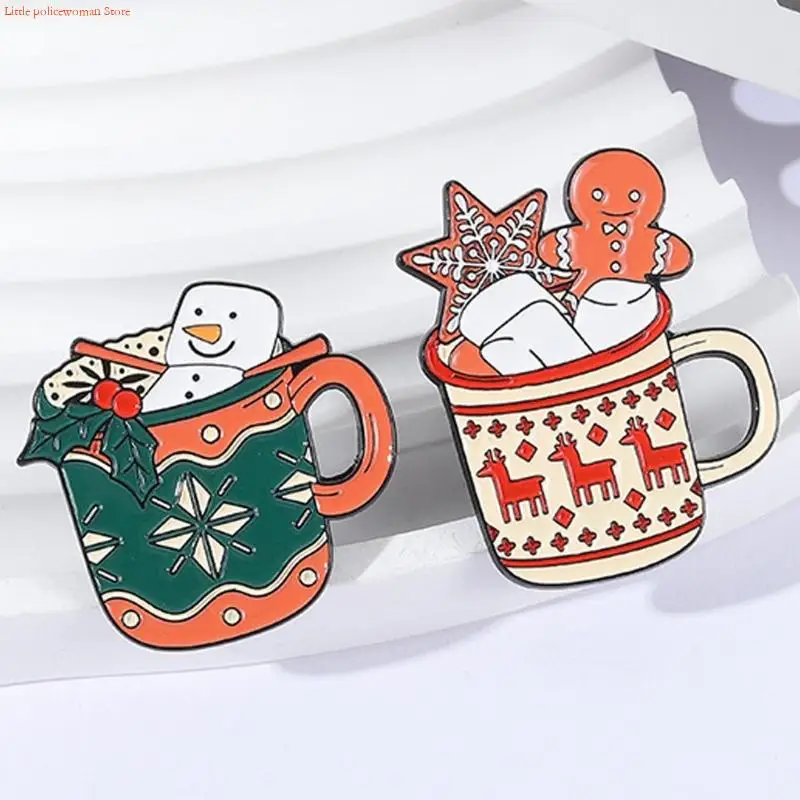 F92D عيد الميلاد ثلج الأيائل المينا دبوس بروش كأس احتفالي تصميم سبيكة مجوهرات هدية لعطلة الشتاء اكسسوارات الحفلات #5