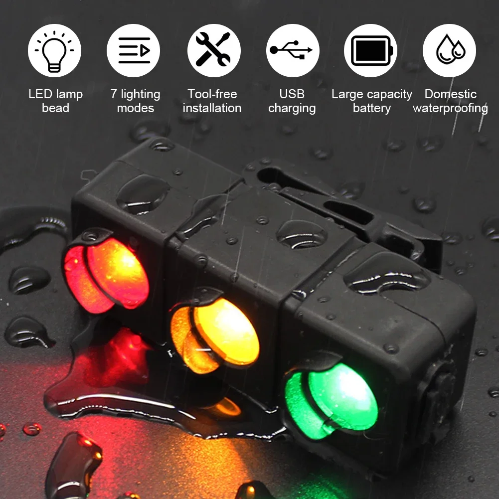 Bicycle Tail Light USB Rechargerable 3 Colors Traffic Lights with Seatpost Mountian Bike Road Night Riding Safety Warning Light