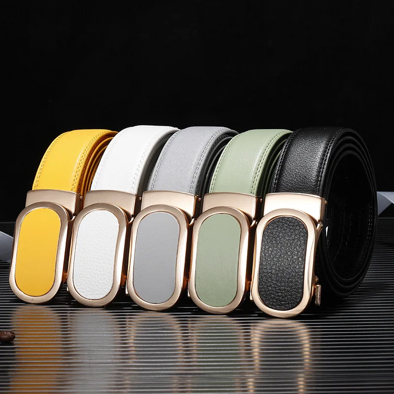 3.5CM multicolor Men Belts Automatic Buckle Belt Genune Leather High Quality Belts For Men Leather Strap Casual Buises for Jeans