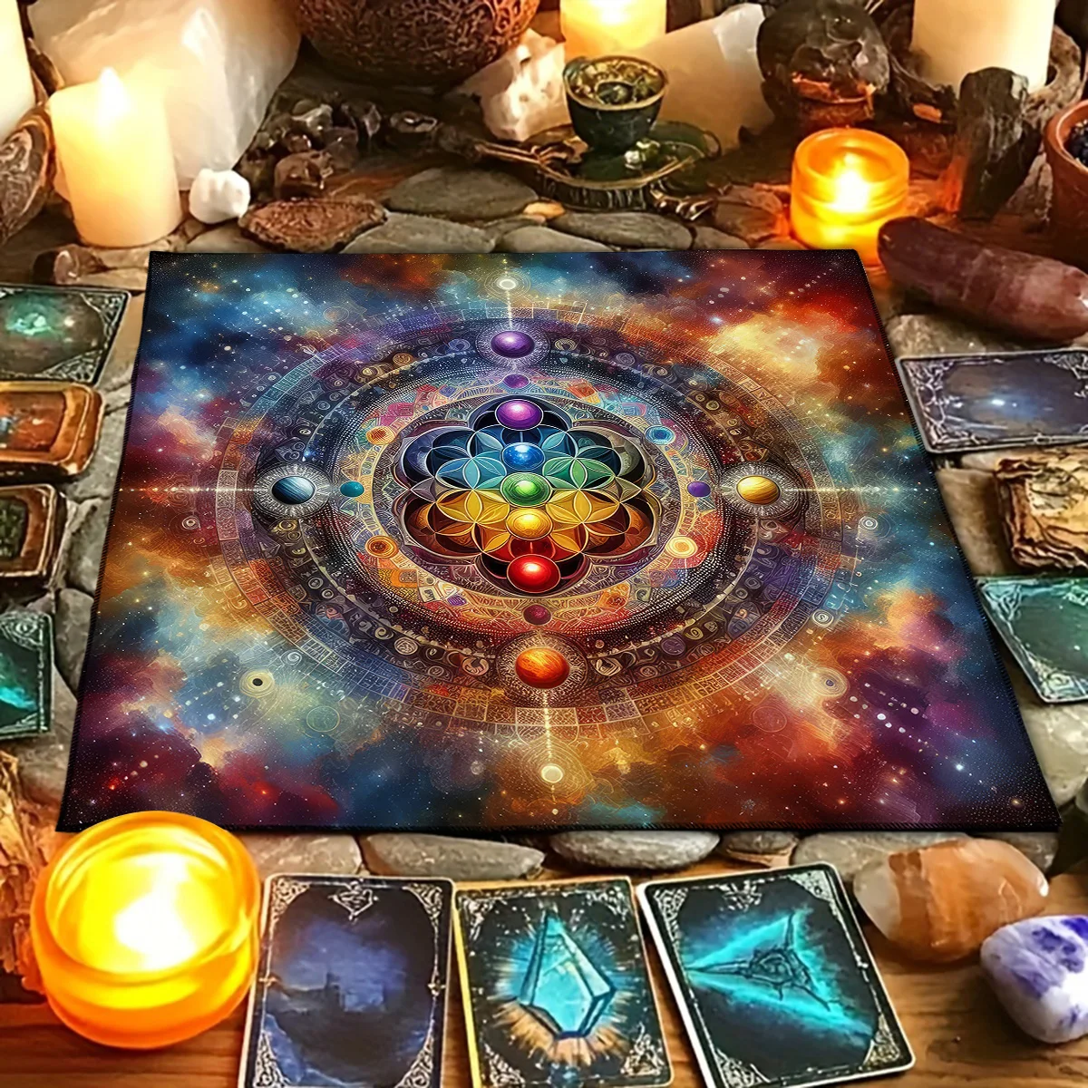 Flower Of Life Tarot Tablecloth Spread Tarot Reading Cloth Divination Altar Cloth Meditation Circle Galaxy Tarot Mat Card Pad
