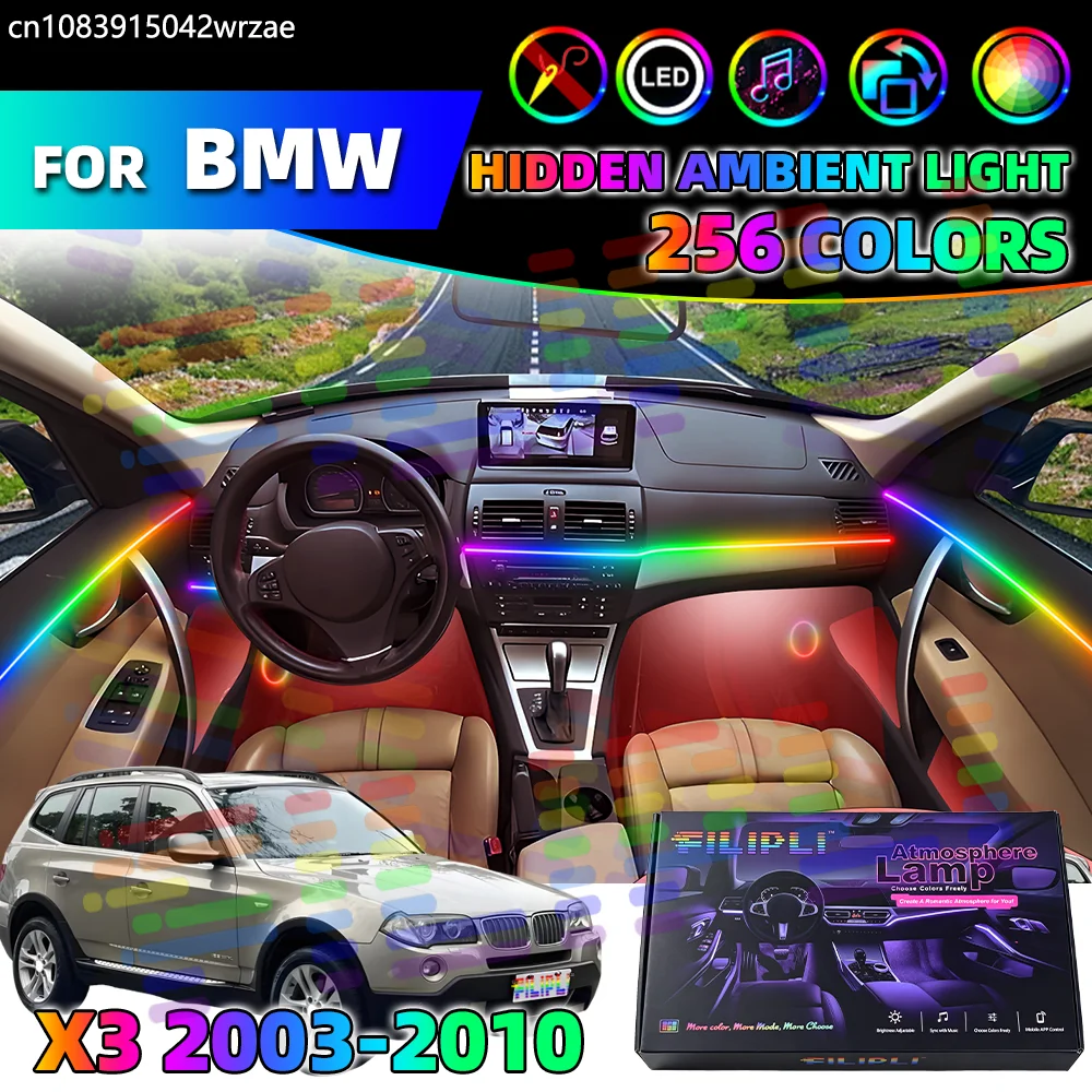 

10 in 1 For BMW X3 E83 Car Interior Ambient Lights Strips Breathing Lighting Kit App Control Auto Decorative Lamp Symphony Acryl